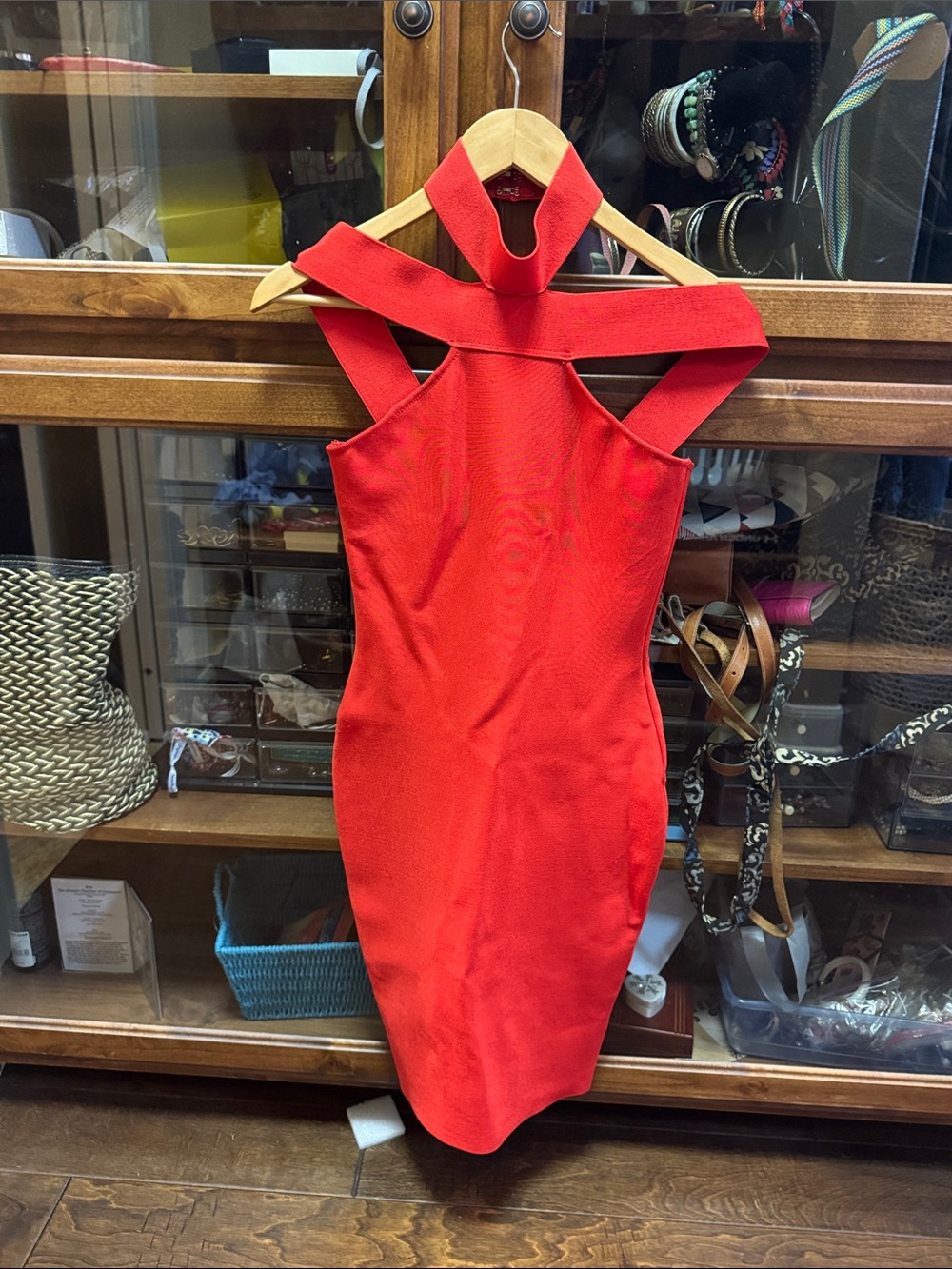 Red Strappy Halter Bodycon Mini Dress